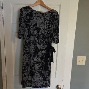 R&K Black and Gray Patterned Midi Dress